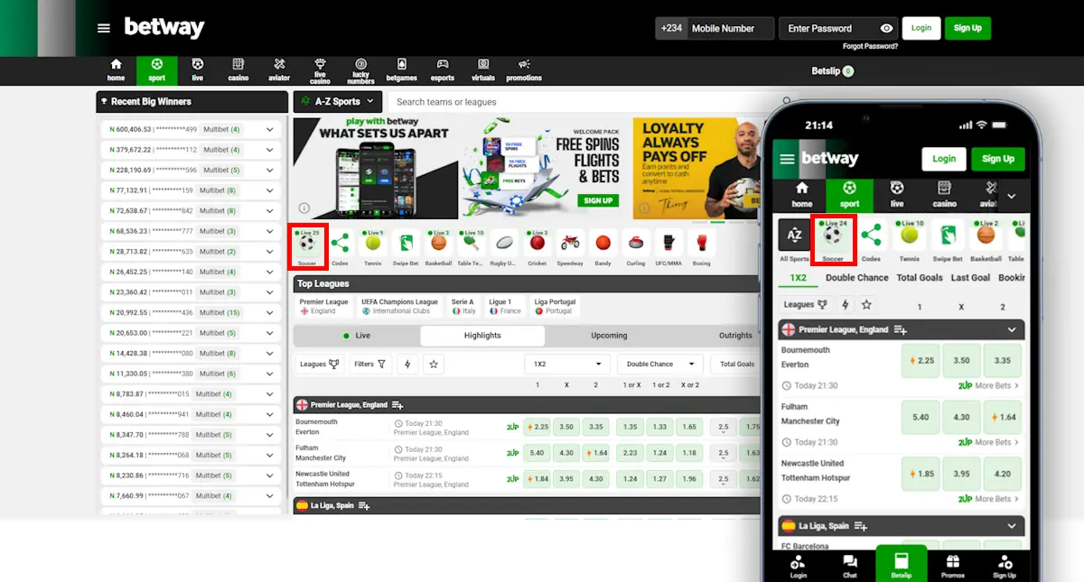 Betway Nigeria Soccer Betting Desktop and Mobile Screenshot